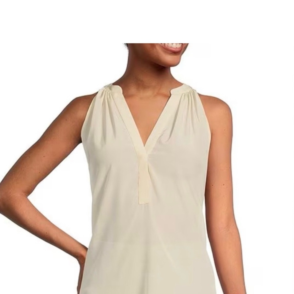 Antonio Melani Sleeveless V-Neck Cream Silk Blouse